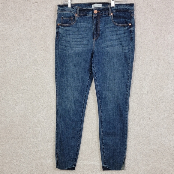 LOFT NEW Women's 12/31 High Rise Modern Skinny Raw Hem Slit Dark Wash Denim Jean - Picture 3 of 16